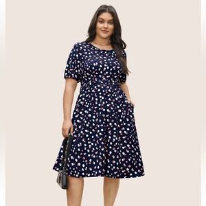 BloomChic Allover Print Pleated Lantern Sleeve Dress 2XL